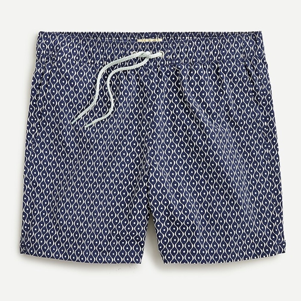 NWT J. Crew Men’s 6” Stretch Eco Swim Trunks in Geometric Print